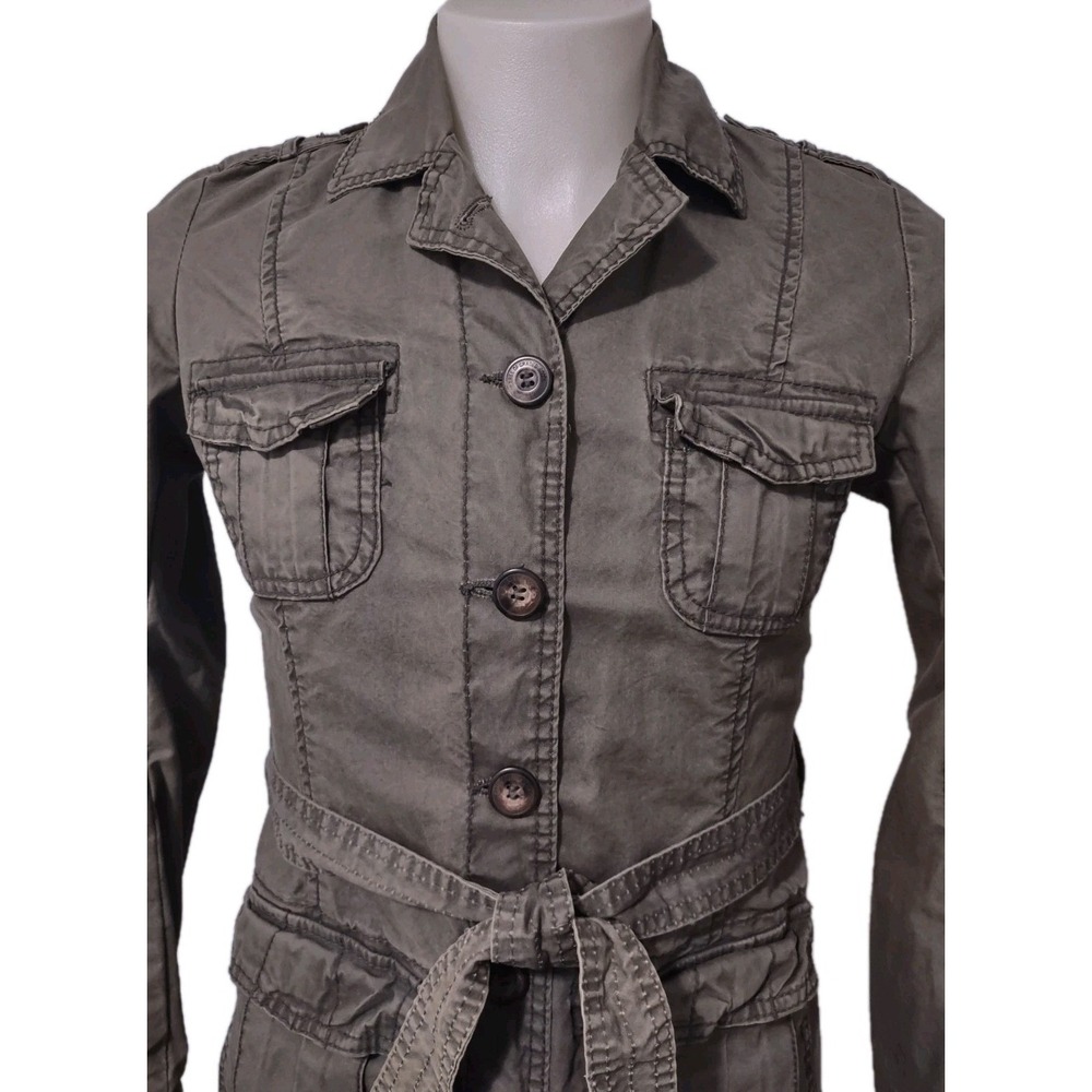 H&M L.O.G.G.  Jacket Women's Size 8 Military Army Green Denim Button Up  Pockets - Picture 16 of 16